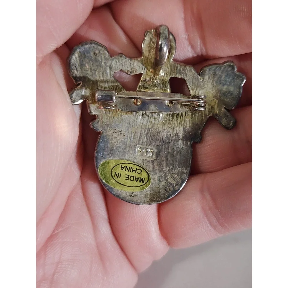 Vintage Silver Tone Children Holding Hands World Globe Brooch Pendant MJ Logo